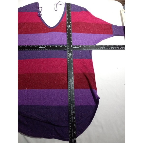 Express Women Striped Multicolor Mettalic Short Sleeve Vneck Sweater Size Xsmall - Picture 7 of 8